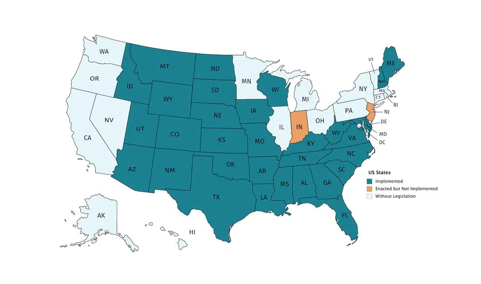 US map showing which states are within the nursing compact nursing compact states