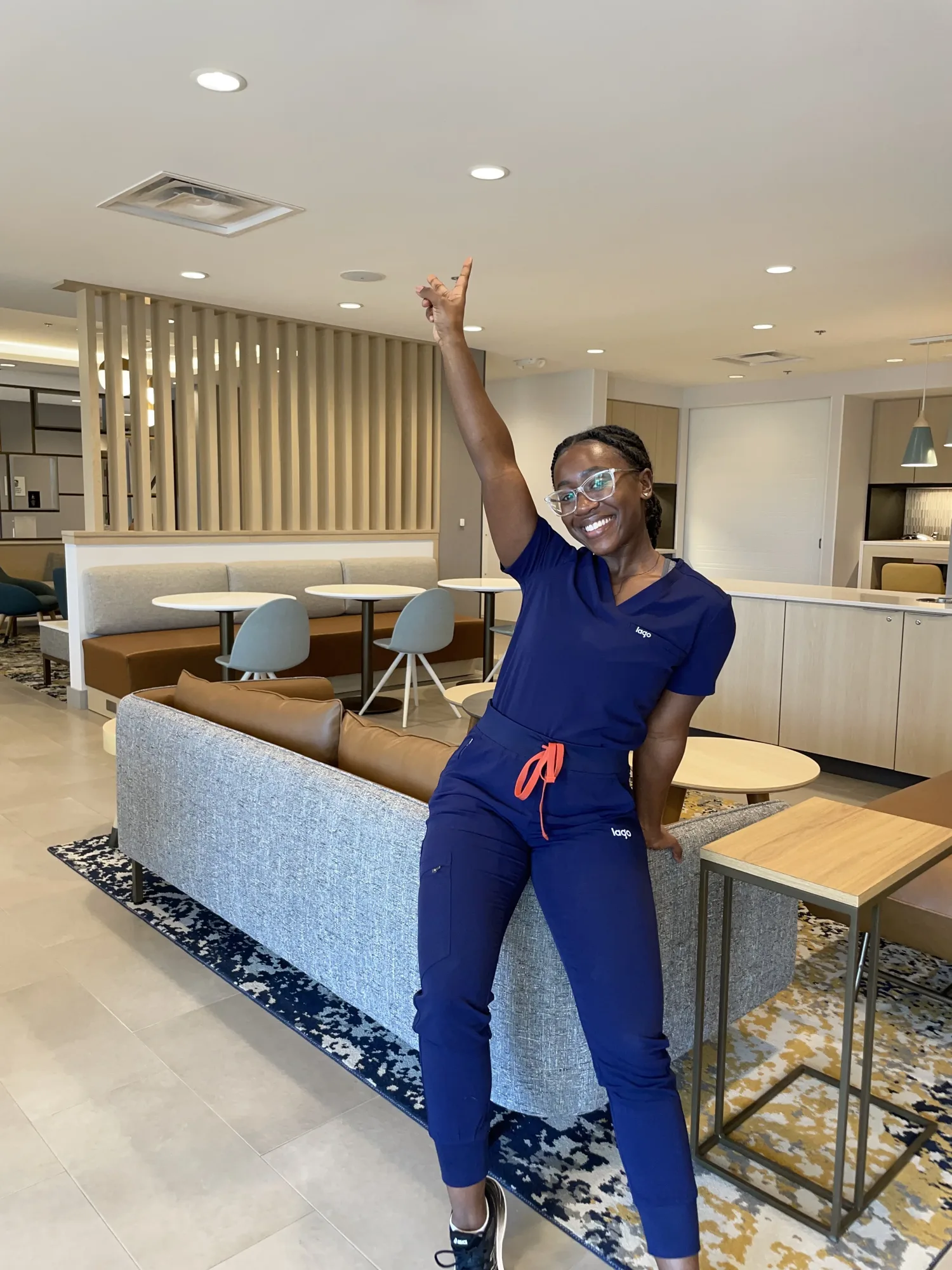 Saba in her Lago scrubs