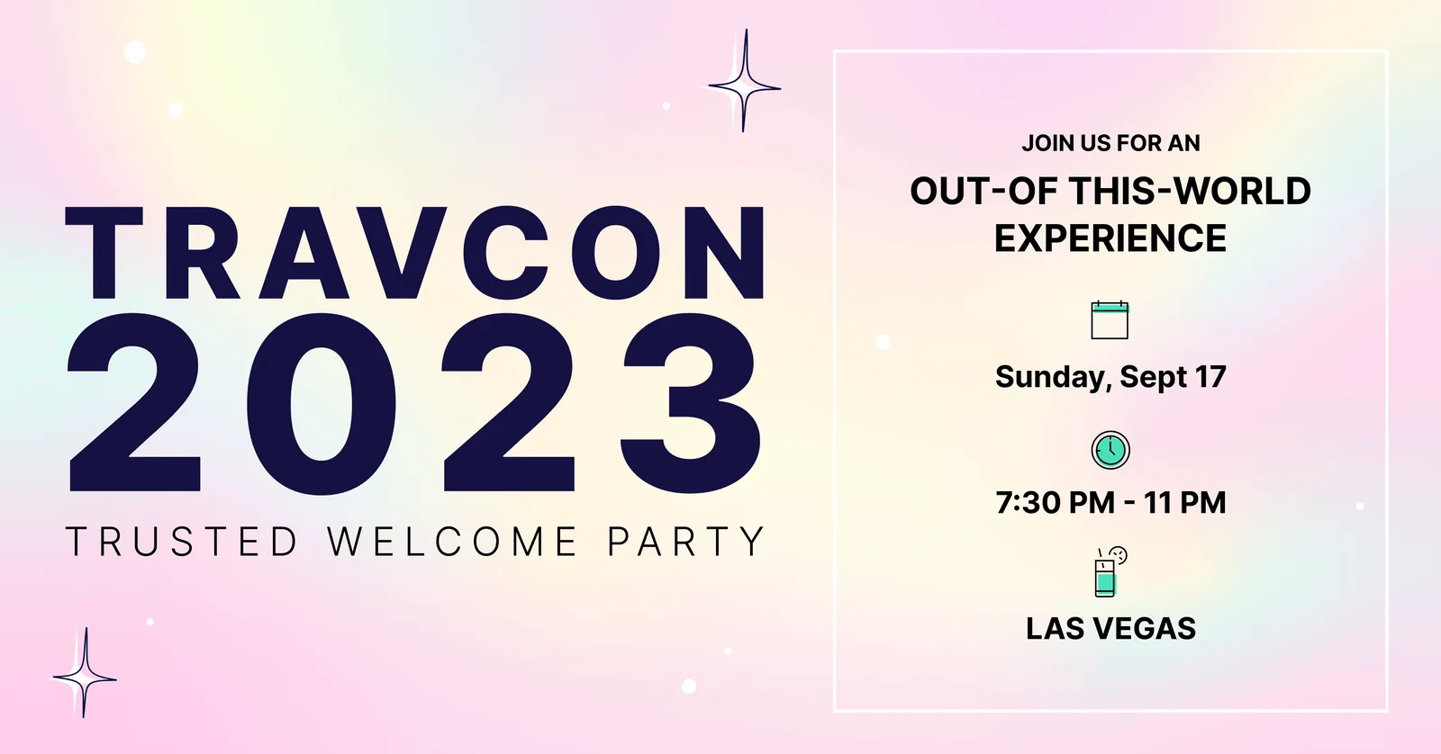 Banner image advertising Trusted Health's TravCon Event on Sunday 9/17 at 7:30p in Las Vegas.